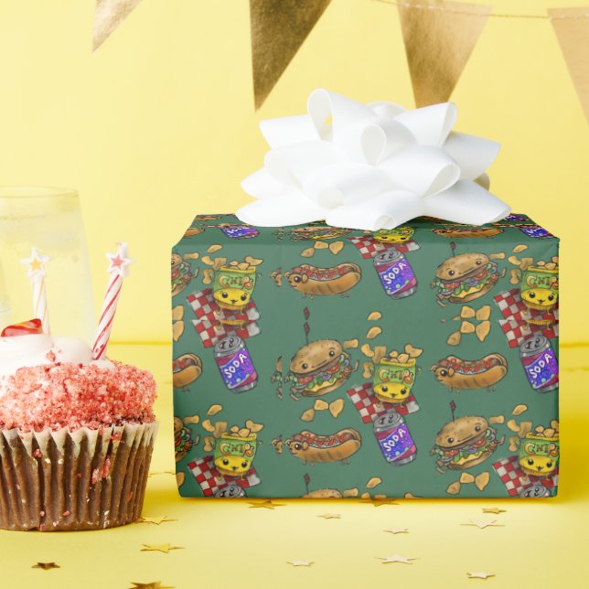 Adorable Burgers and Dogs  Wrapping Paper (Birthday Party)
