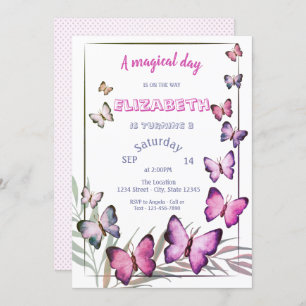 Adorable Butterflies Striped Birthday Invitation