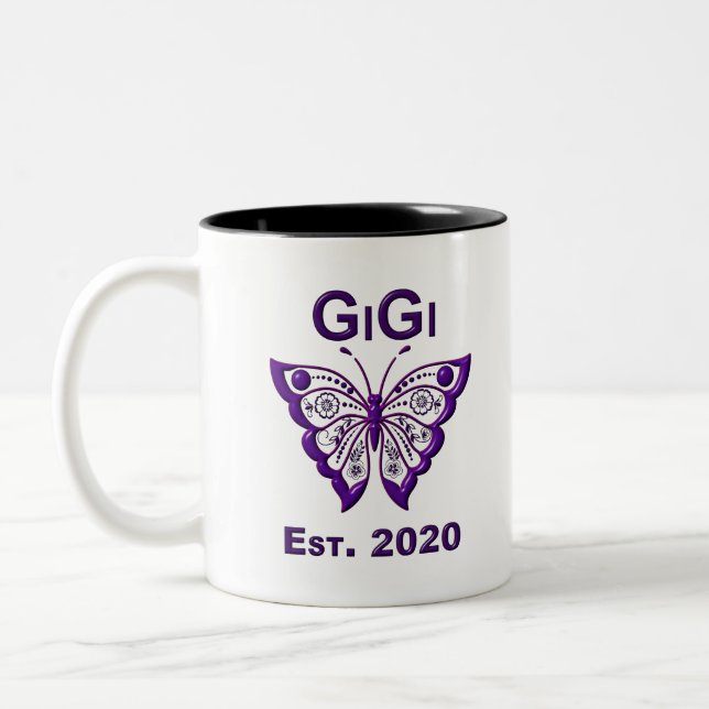 Adorable Butterfly Gigi “Est 2020” Two-Tone Coffee Mug (Left)