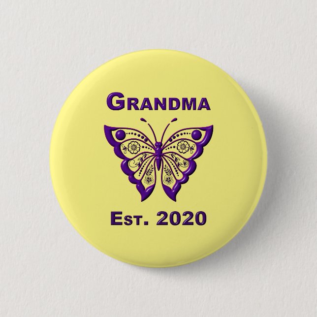 Adorable Butterfly Grandma “Est 2020” 6 Cm Round Badge (Front)
