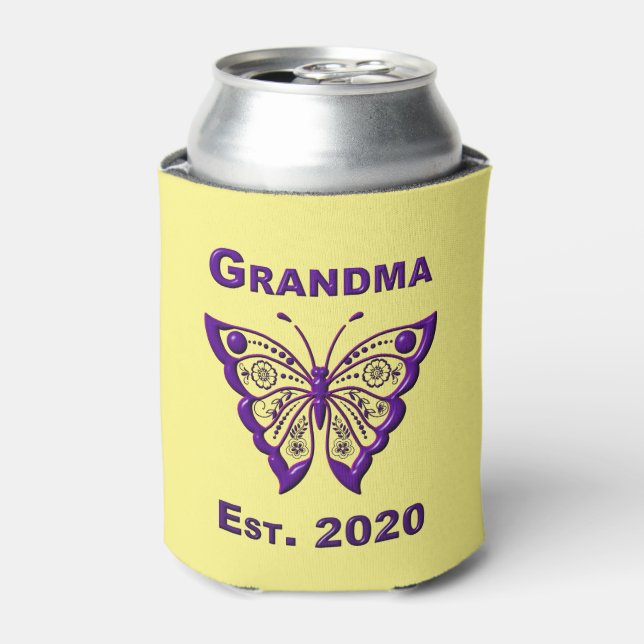 Adorable Butterfly Grandma “Est 2020” Can Cooler (Can Front)