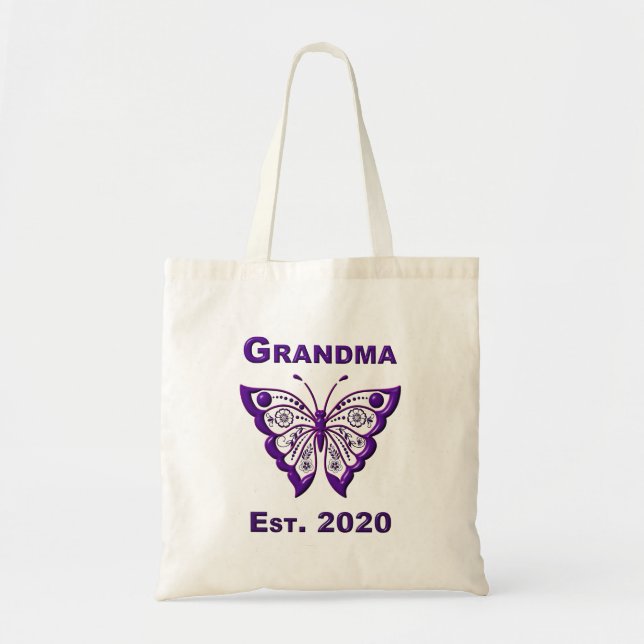 Adorable Butterfly Grandma “Est 2020” Tote Bag (Front)