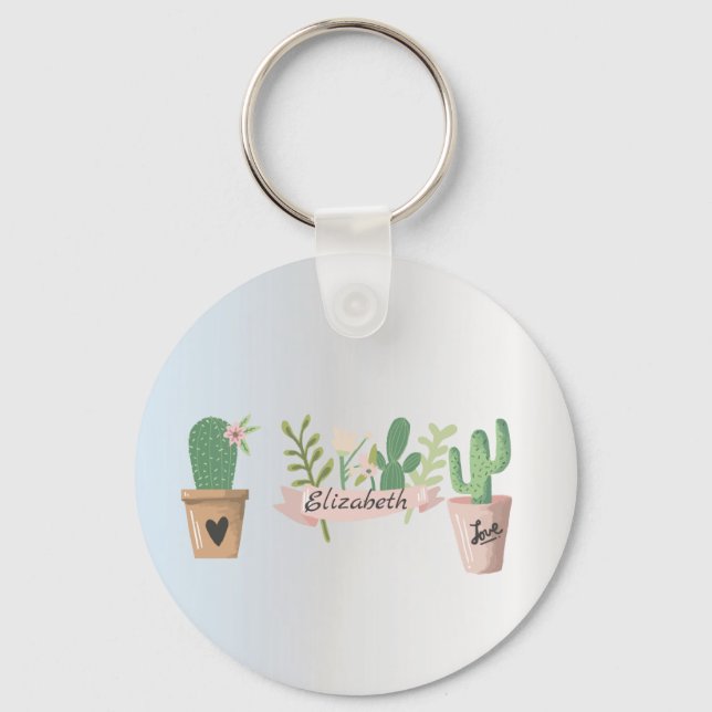 Adorable Cactus, Silver   Key Ring (Front)