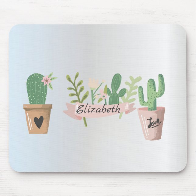 Adorable Cactus, Silver  Mouse Mat (Front)