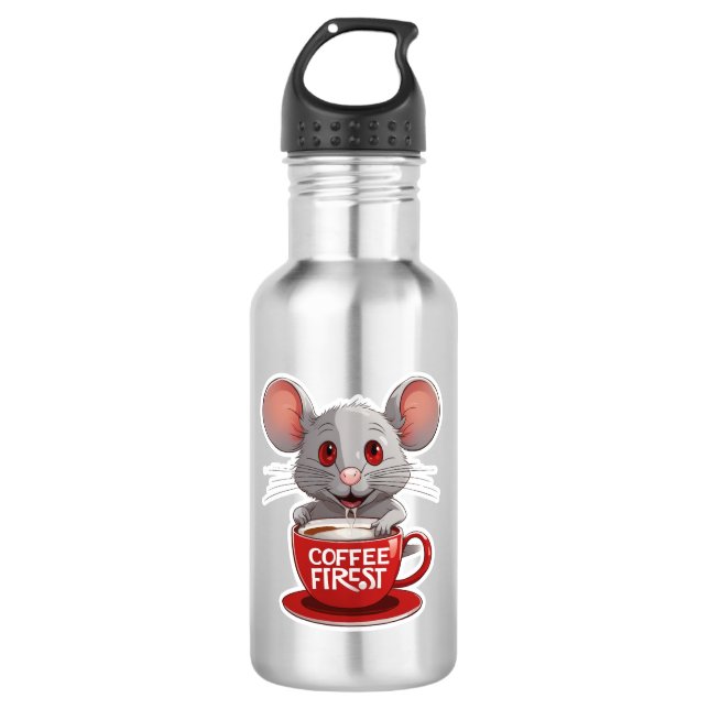 Adorable Caffeine Mouse in Red Mug 532 Ml Water Bottle (Front)