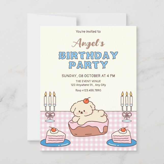Adorable cake birthday  invitation (Front)