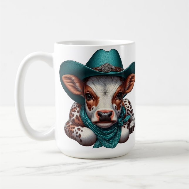 Adorable Calf in Cowboy Hat and Bandanna   Coffee Mug (Left)