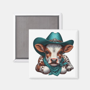 Adorable Calf in Cowboy Hat and Bandanna Magnet