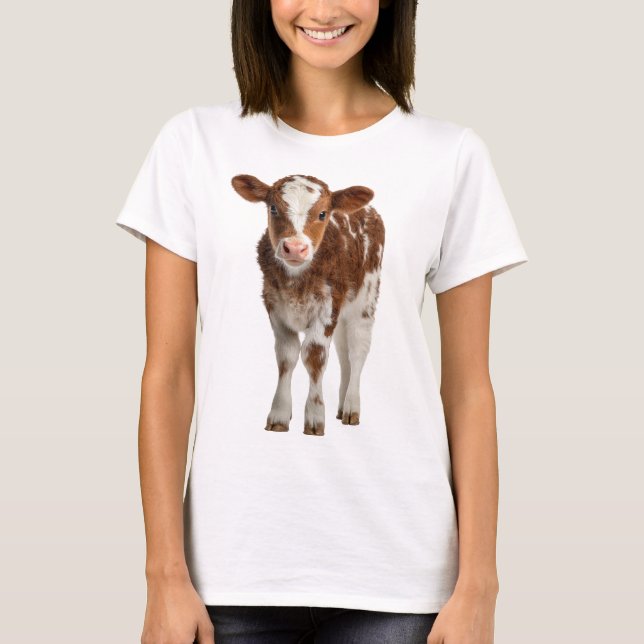 Adorable Calf Portrait on Burlap T-Shirt (Front)