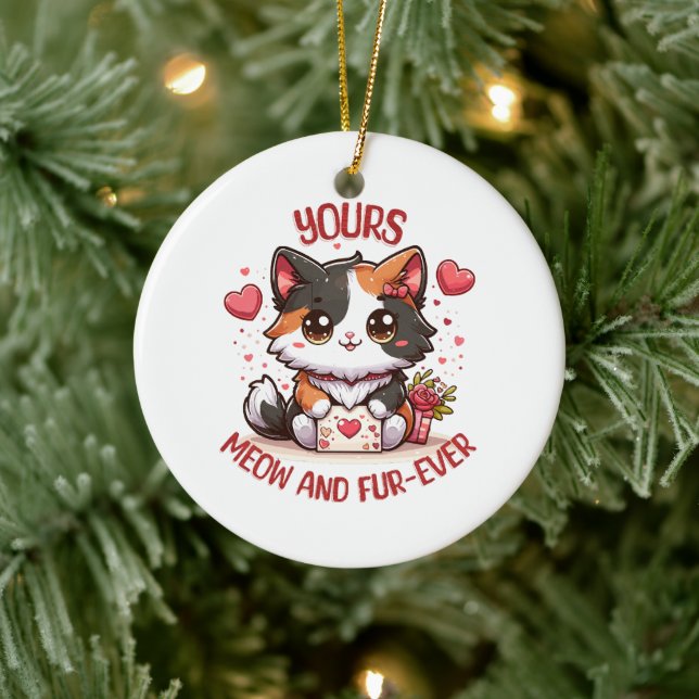 Adorable Calico Cat Valentine's Day  Ceramic Tree Decoration (Tree)