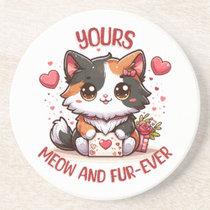 Adorable Calico Cat Valentine's Day Coaster
