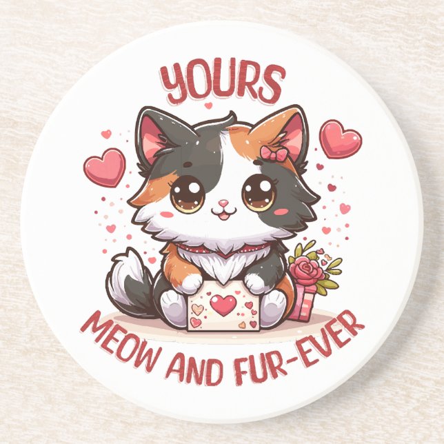 Adorable Calico Cat Valentine's Day  Coaster (Front)