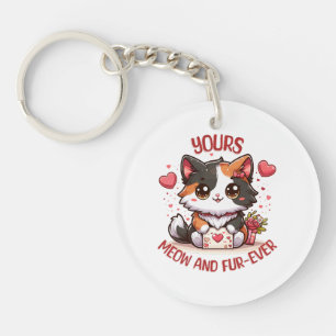 Adorable Calico Cat Valentine's Day  Key Ring