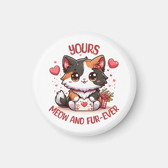 Adorable Calico Cat Valentine's Day  Magnet (Front)