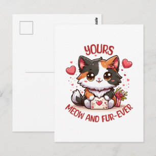 Adorable Calico Cat Valentine's Day Postcard