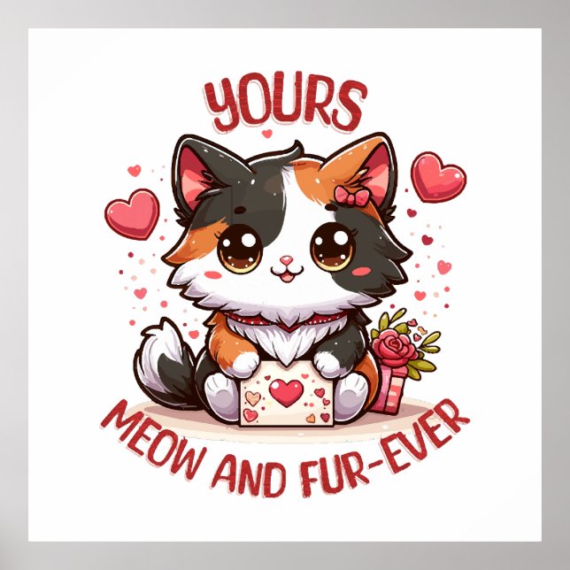 Adorable Calico Cat Valentine's Day  Poster (Front)