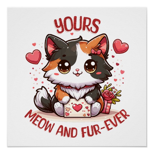 Adorable Calico Cat Valentine's Day  Poster (Front)