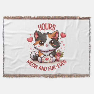 Adorable Calico Cat Valentine's Day  Throw Blanket