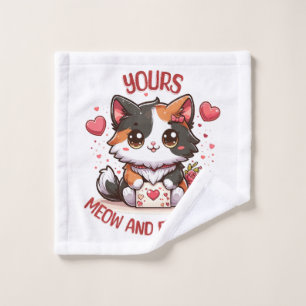 Adorable Calico Cat Valentine's Day Wash Cloth