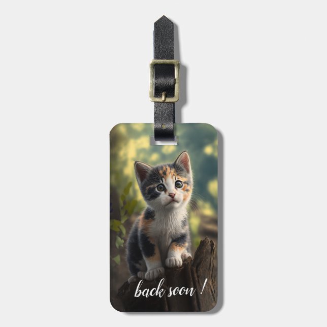 Adorable Calico Kitten Luggage Tag (Front Vertical)
