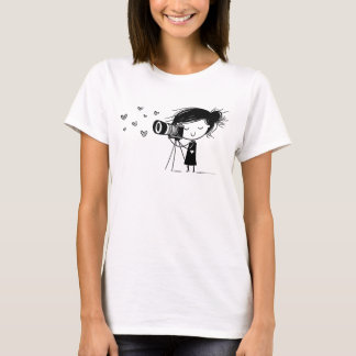 Adorable Camera Girl with Hearts Funny Photography T-Shirt