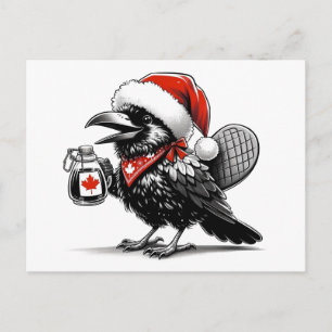 Adorable Canadian Christmas Raven Postcard