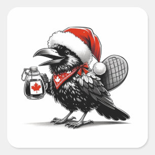 Adorable Canadian Christmas Raven Square Sticker