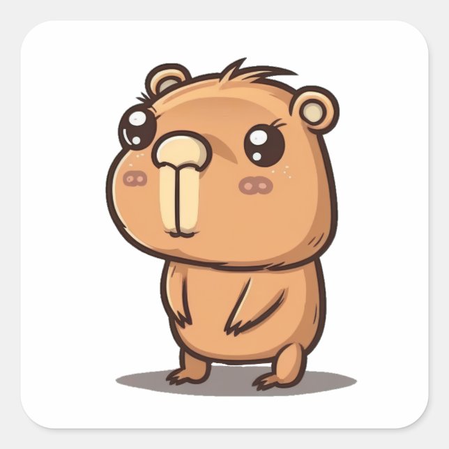 Adorable capybara drawing square sticker (Front)
