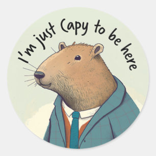 Adorable Capybara Tweed Suit Round Sticker