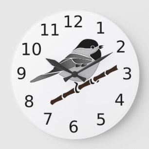 Adorable Carolina Chickadee Cartoon Large Clock