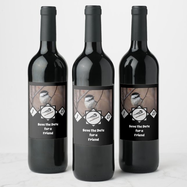 Adorable Carolina Chickadee Monogram Photo Wine Label (Bottles)