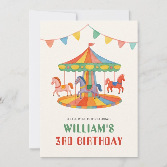 Adorable Carousel Birthday Invitation (Front)
