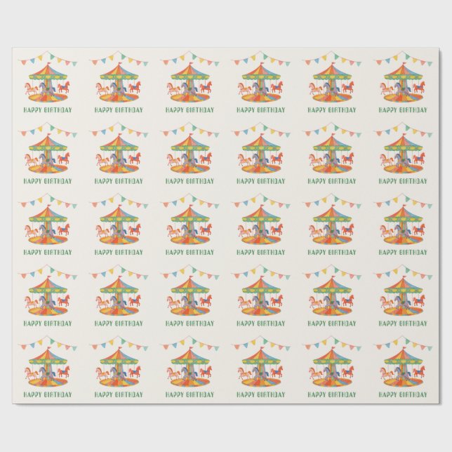 Adorable Carousel Birthday Wrapping Paper (Flat)