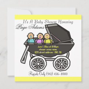 Adorable Carriage Triplet Baby Shower Invitation