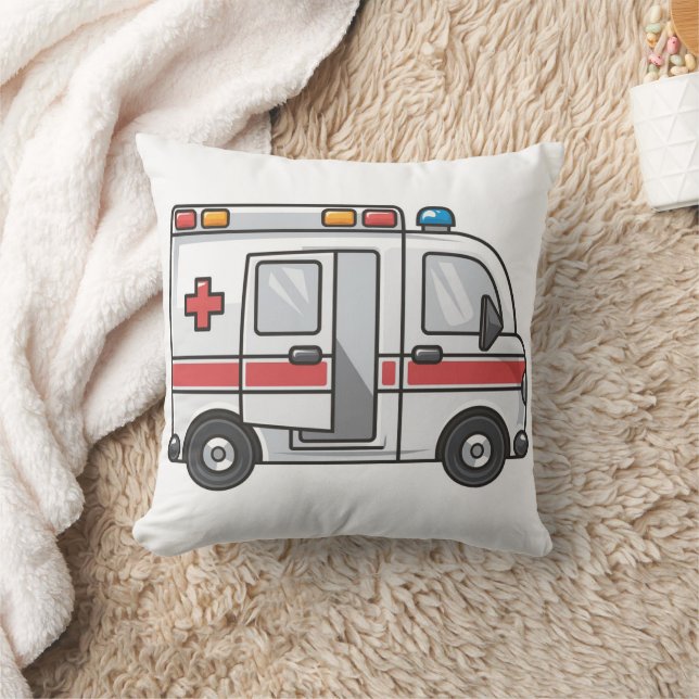 Adorable Cartoon Ambulance Throw Pillow - Cosy  (Blanket)
