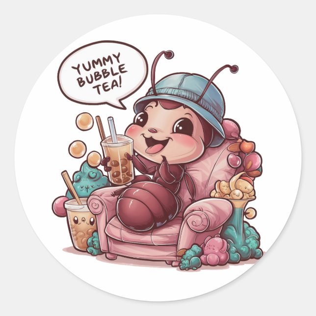 Adorable Cartoon Ant: Cozy, Kawaii Vibes Classic Round Sticker (Front)