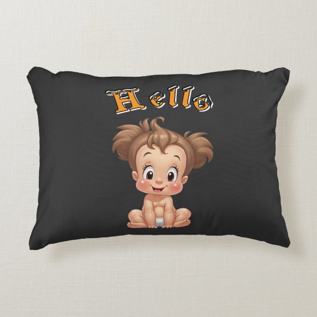 Adorable Cartoon Baby Sitting Cheerfully with Cute Decorative Cushion (Front)