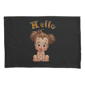 Adorable Cartoon Baby Sitting Cheerfully with Cute Pillowcase