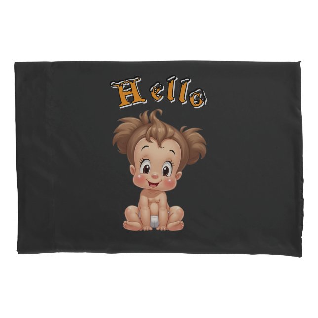 Adorable Cartoon Baby Sitting Cheerfully with Cute Pillowcase (Front)