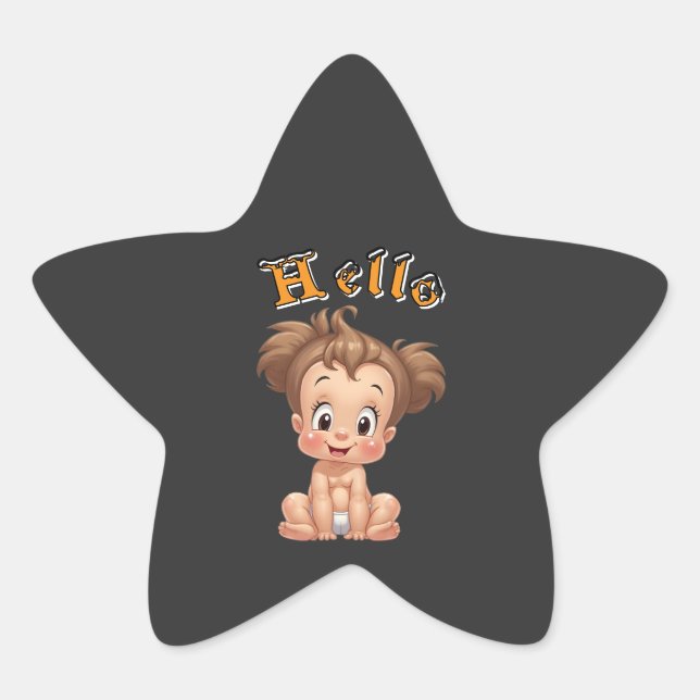 Adorable Cartoon Baby Sitting Cheerfully with Cute Star Sticker (Front)