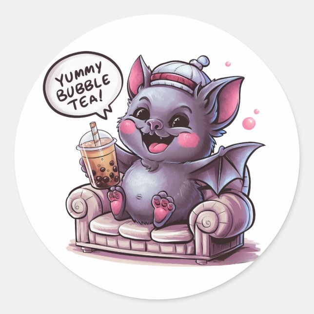 Adorable Cartoon Bat: Cozy, Kawaii Vibes Classic Round Sticker (Front)