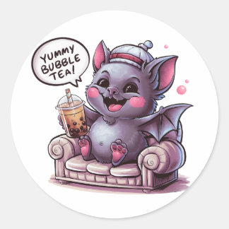 Adorable Cartoon Bat: Cozy, Kawaii Vibes Classic Round Sticker