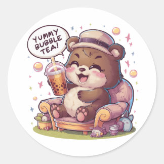 Adorable Cartoon Bear: Cozy, Kawaii Vibes Classic Round Sticker