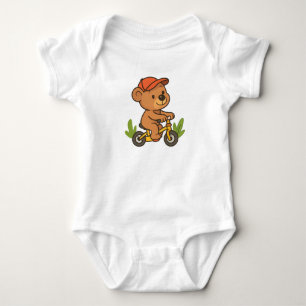 Adorable Cartoon Bear Riding a Bicycle Baby Bodysuit