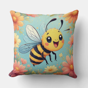 Adorable Cartoon Bee Buzzing Cheerfully Cushion