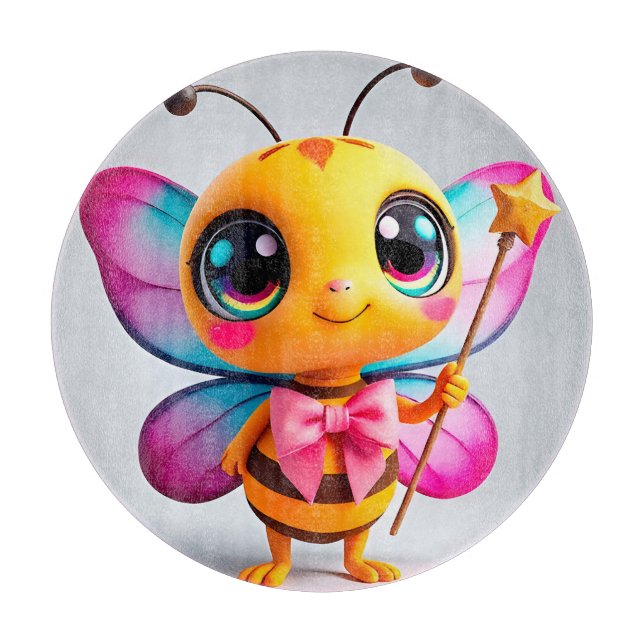 Adorable Cartoon Bee Fairy Character Cutting Board (Front)