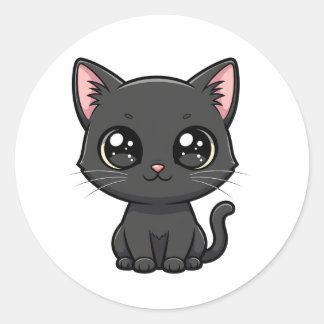 Adorable Cartoon Black Cat Classic Round Sticker