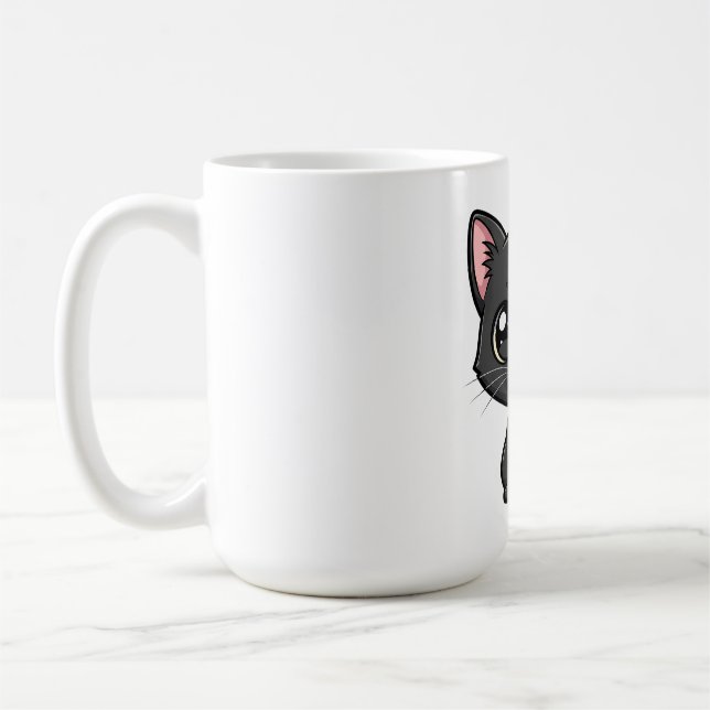 Adorable Cartoon Black Cat Coffee Mug (Left)