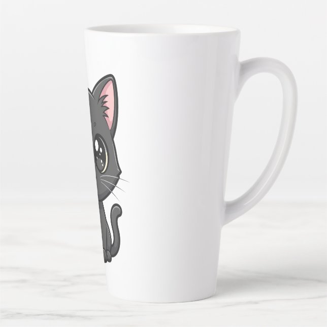 Adorable Cartoon Black Cat Latte Mug (Right)