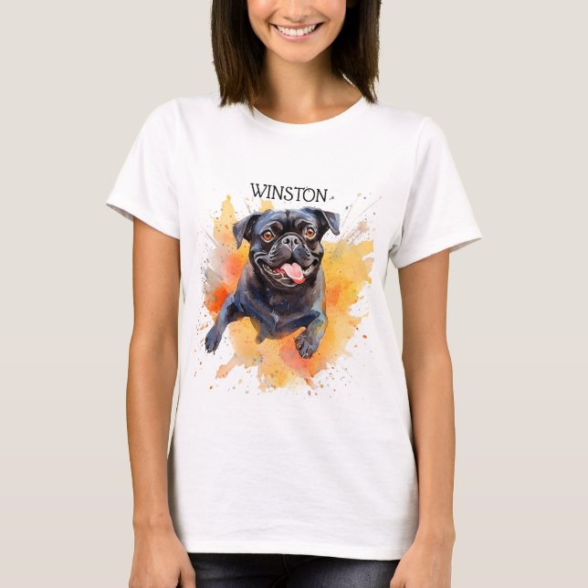 ADORABLE CARTOON BLACK PUG DOG FACE T-Shirt (Front)